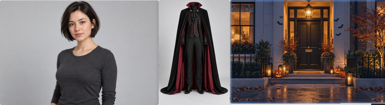Image 1 — Character Reference VS Image 2 — Costume Reference VS Image 3 — Setting Reference